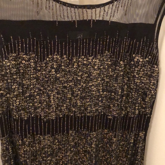 Black and gold beaded blouson dress, worn 1x - Picture 2 of 3